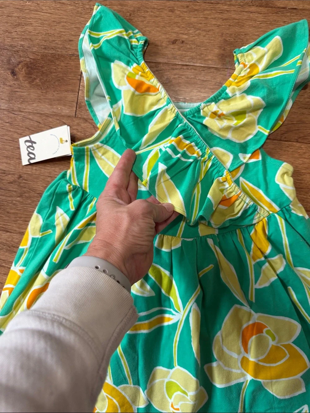 NWT - Tea Collection Teal Floral Ruffle Sundress with Yellow Accents
